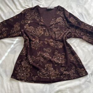 Vintage Y2K whimsygoth fairy indie brown top with glitter paisley floral design